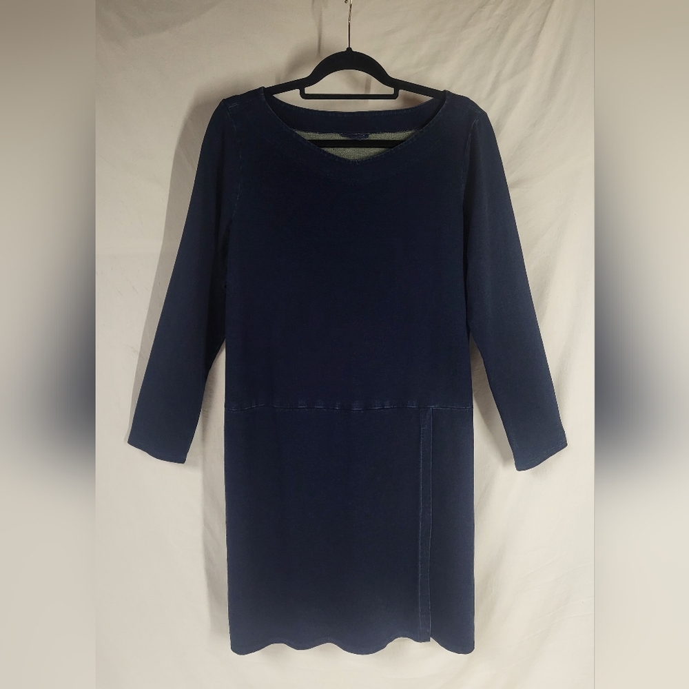 J.jill Pure Jill Indigo Denim Blue Faux Wrap Long Sleeve Shift Dress Size Large